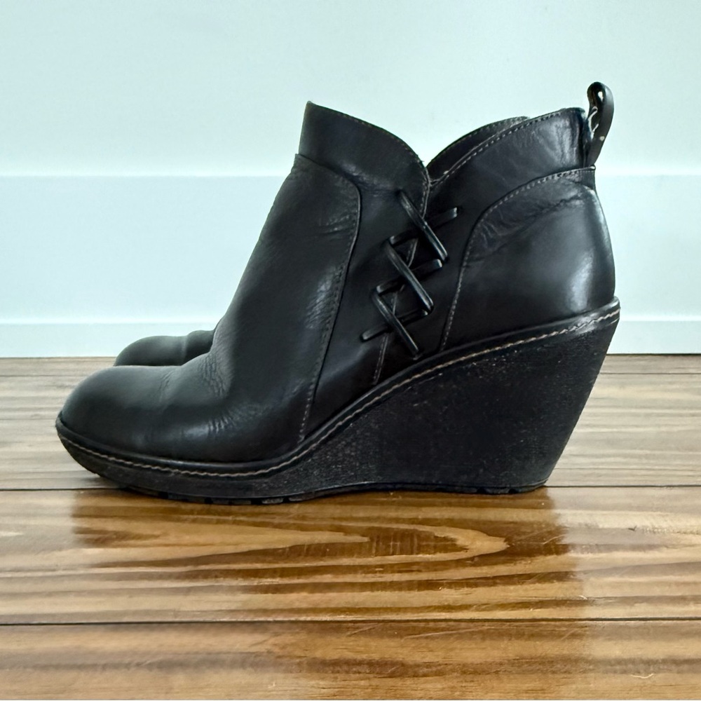 Sofft Black Leather Wedge Booties